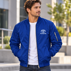 Toyota blue bomber jacket model lifestyle view | color: blue |
