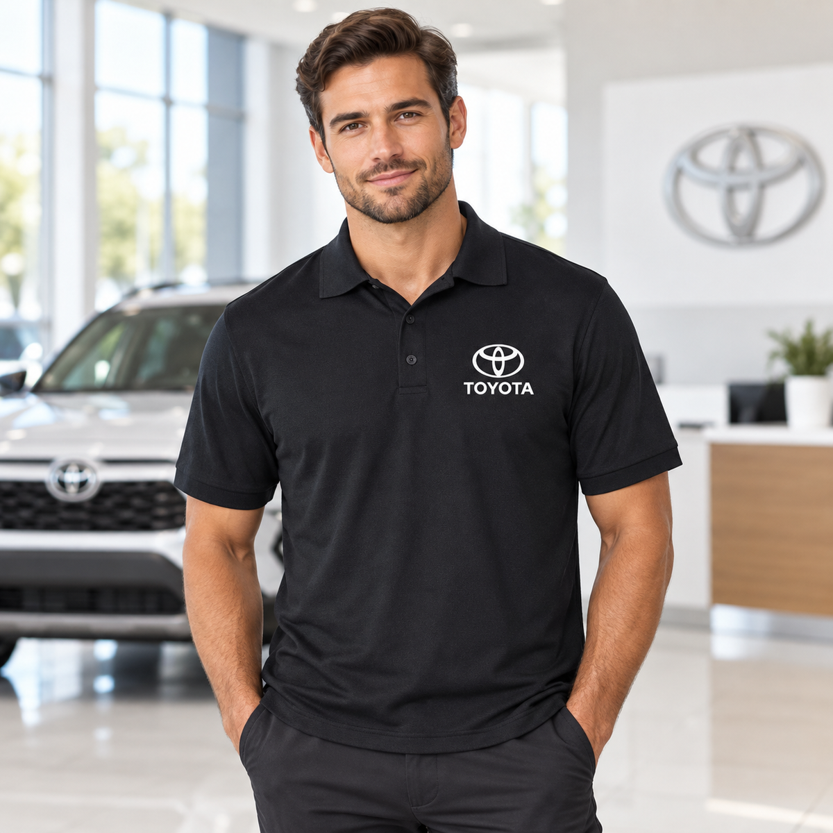 Men’s Toyota Motorsport Car Dry Blend Polo | Color: Black | Image 1 | Meta Ad Hero
