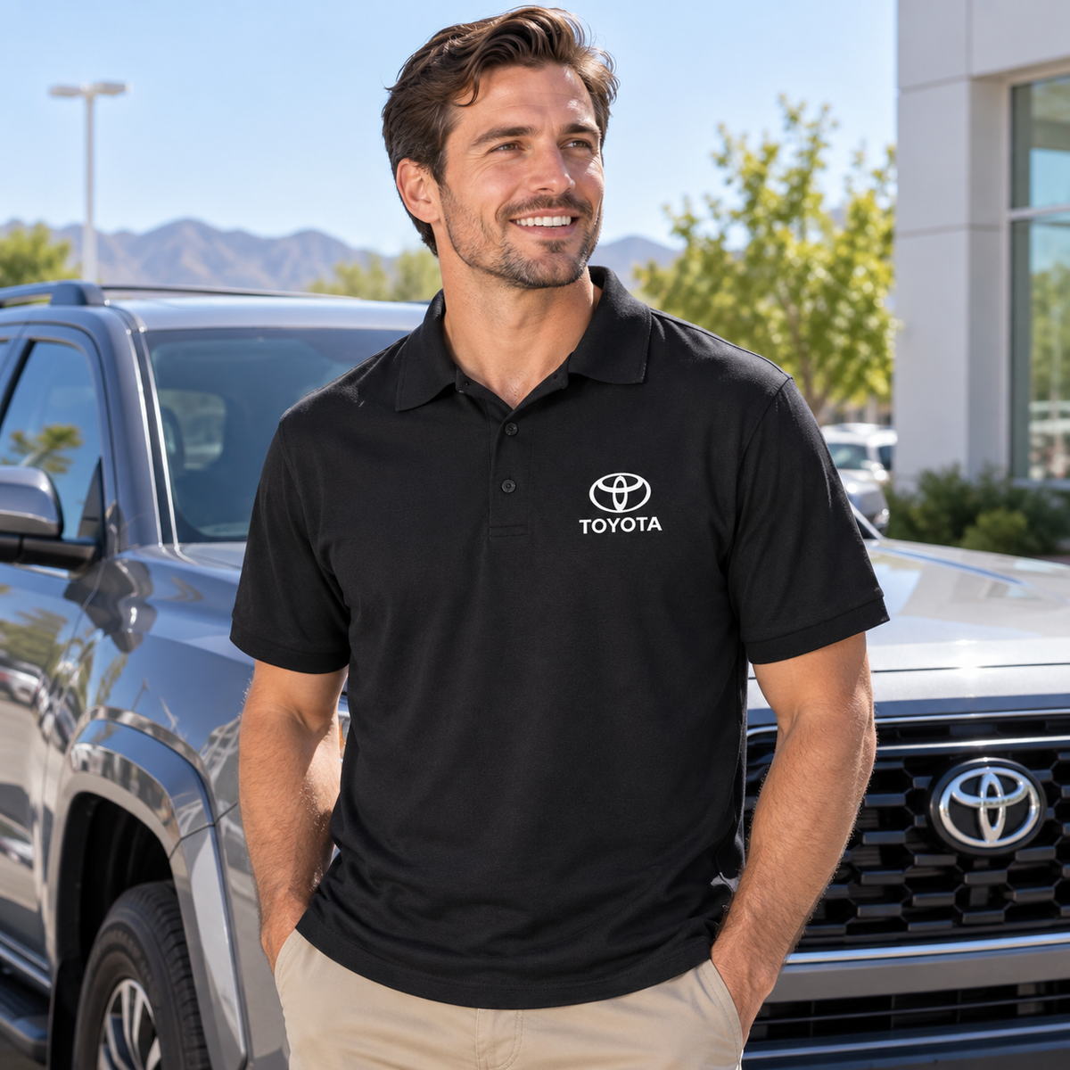 Men’s Toyota Motorsport Car Dry Blend Polo | Color: Black | Image 3 | Outdoor Lifestyle