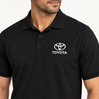 Men’s Toyota Motorsport Car Dry Blend Polo | Color: Black | Image 4 | Logo Detail