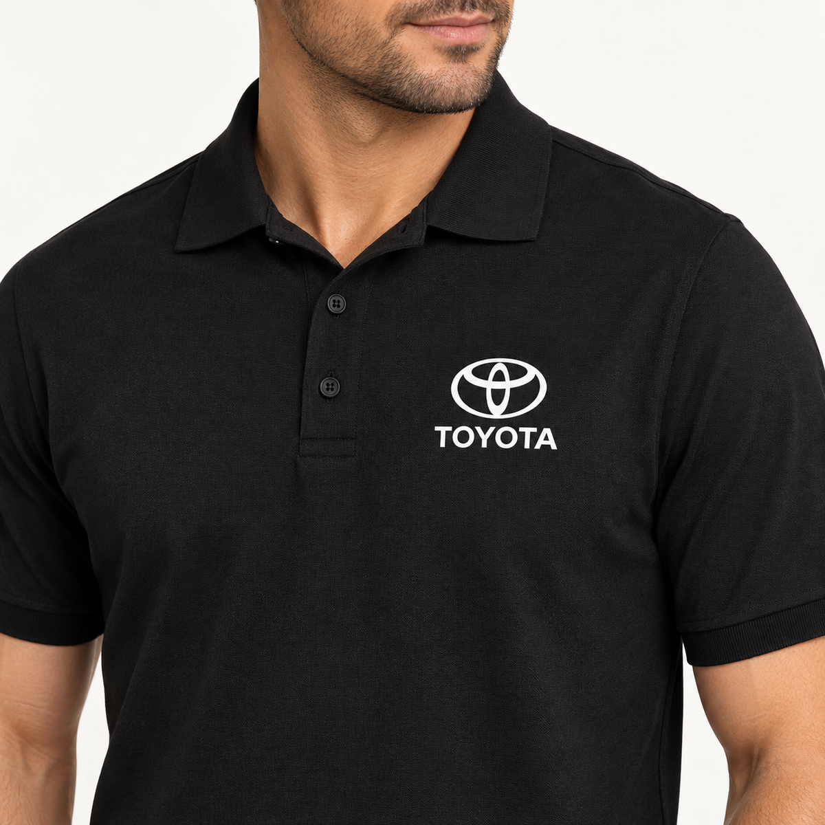 Men’s Toyota Motorsport Car Dry Blend Polo | Color: Black | Image 4 | Logo Detail