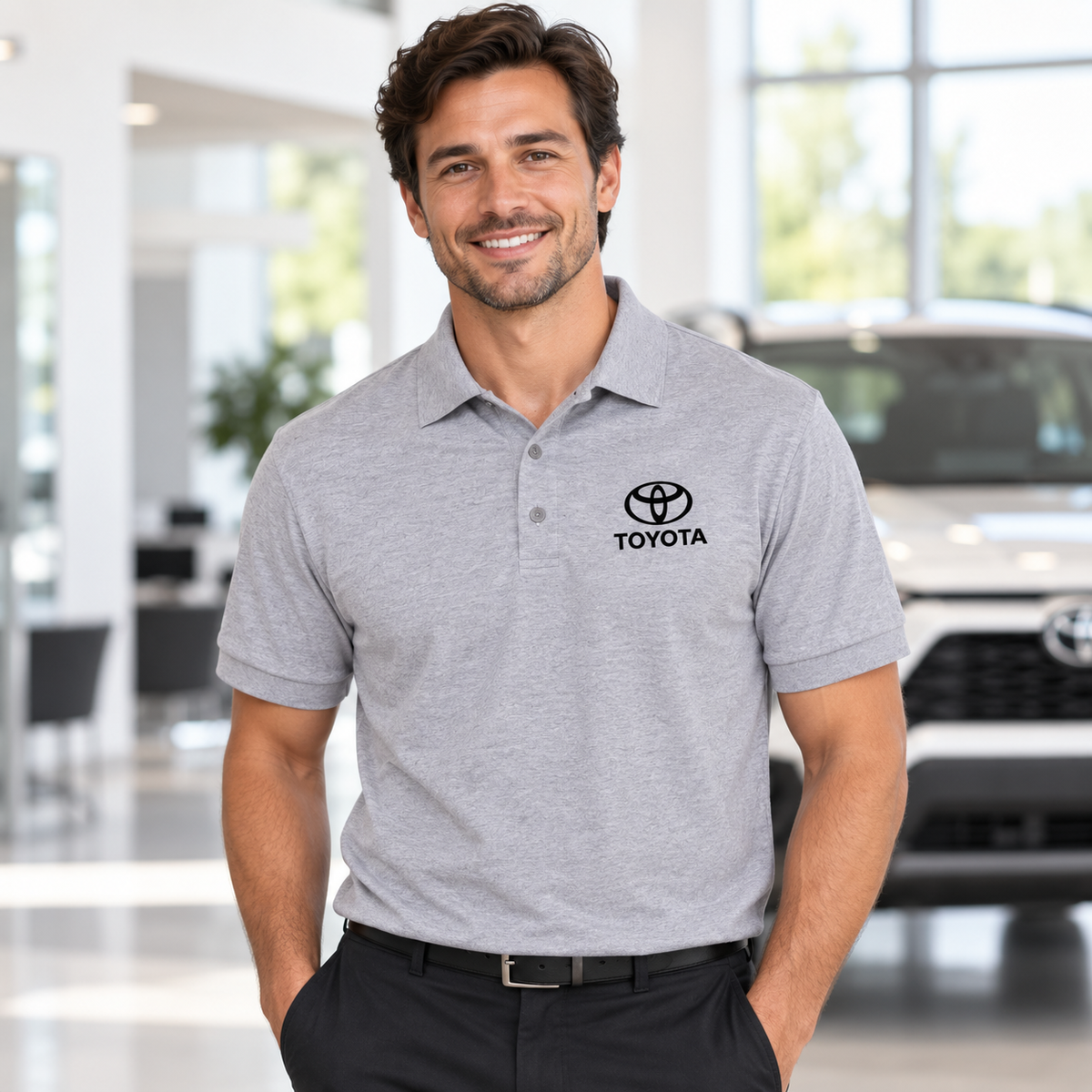 Men’s Toyota Motorsport Car Dry Blend Polo | Color: Grey | Image 1 | Meta Ad Hero