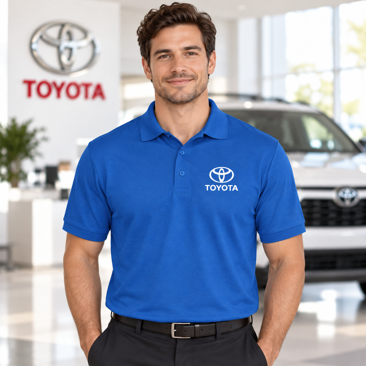 Men’s Toyota Motorsport Car Dry Blend Polo | Color: Royal Blue | Image 1 | Meta Ad Hero