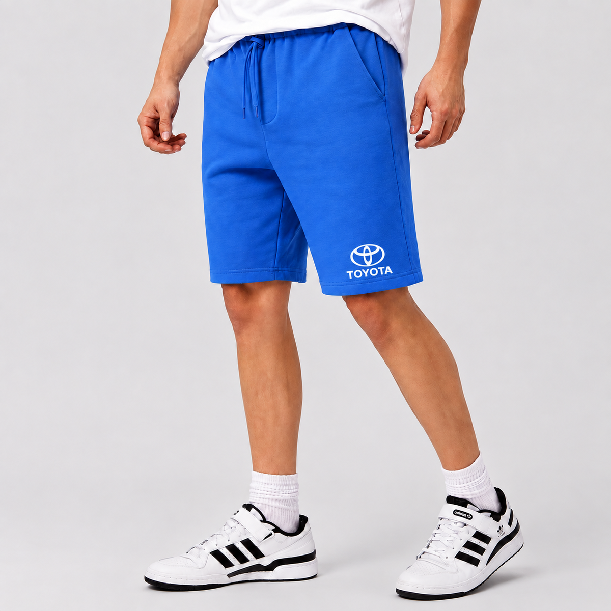 Toyota fleece shorts Azure front logo near left hem