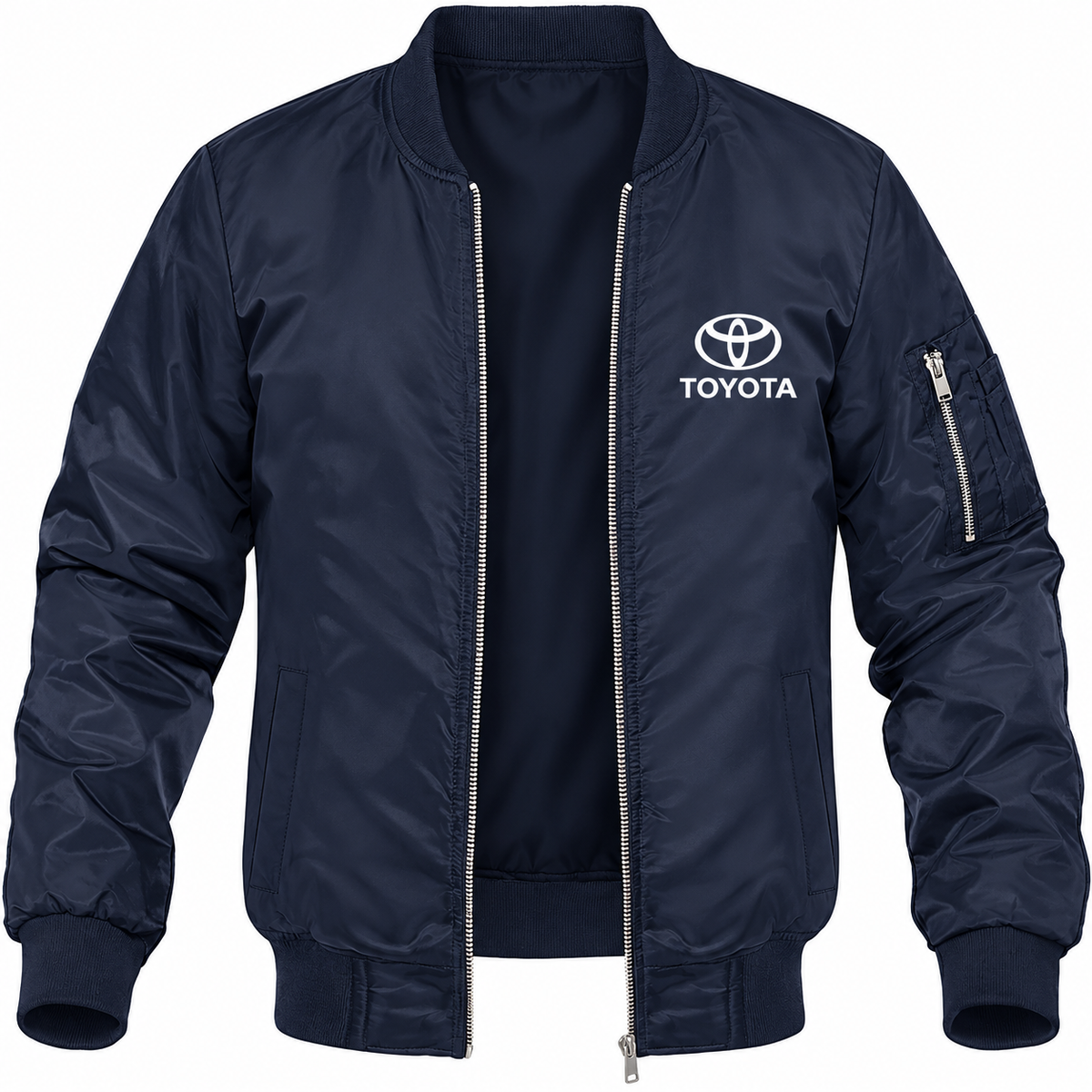Toyota navy bomber jacket front product photo | color: navy |