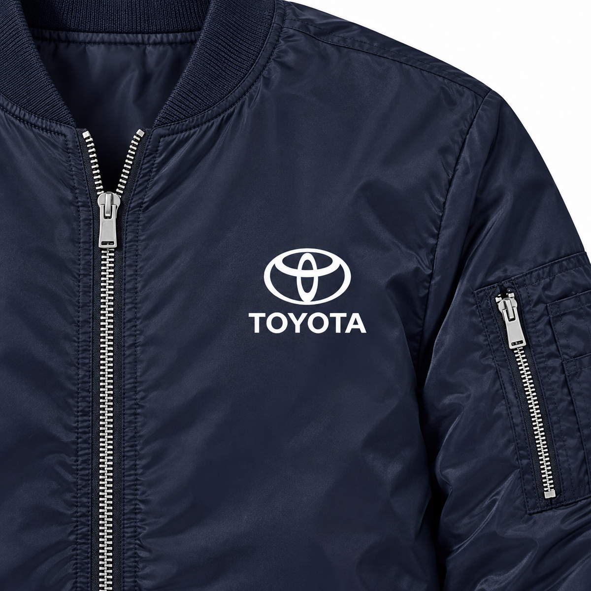 Toyota navy bomber jacket chest print detail | color: navy |
