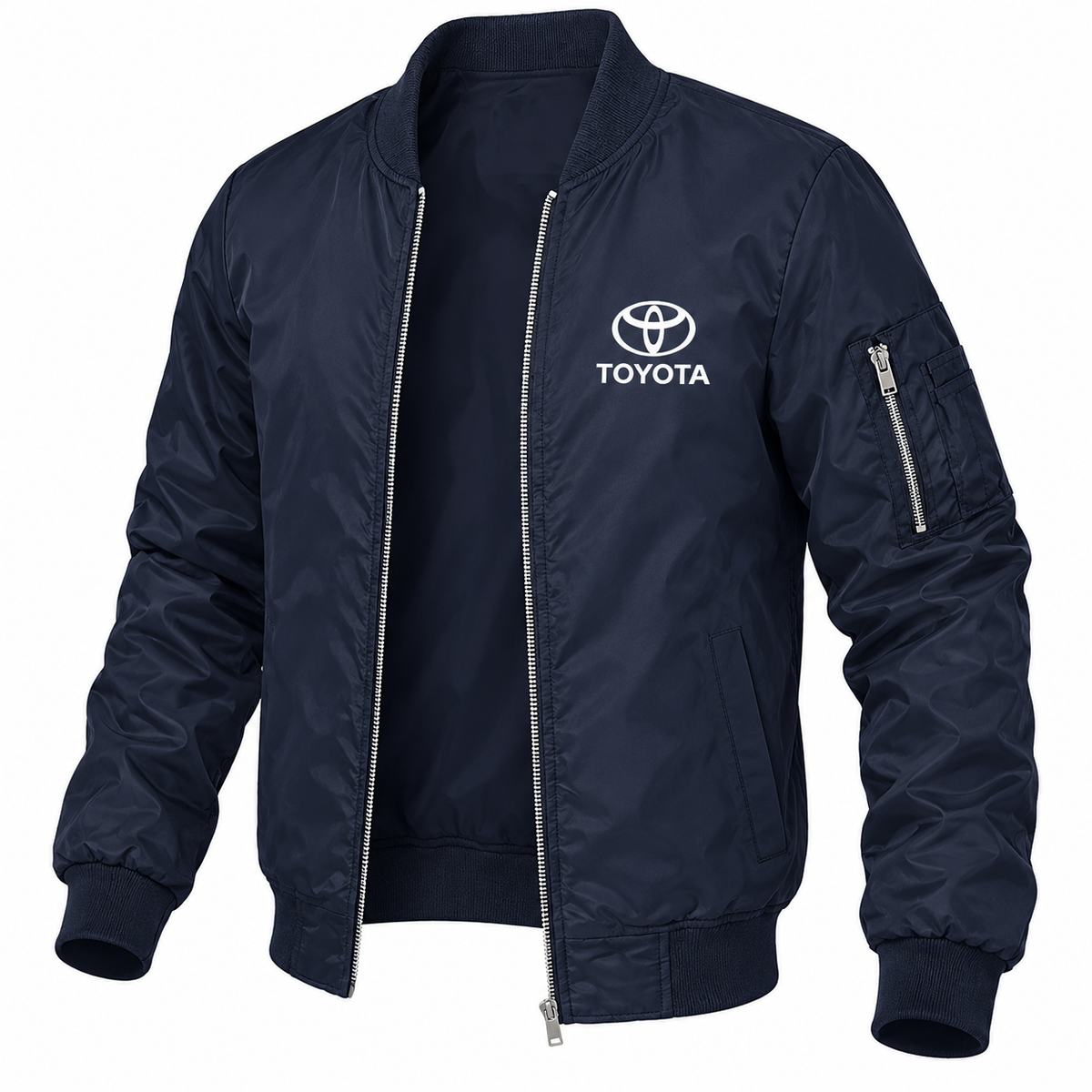 Toyota navy bomber jacket angled product view | color: navy |