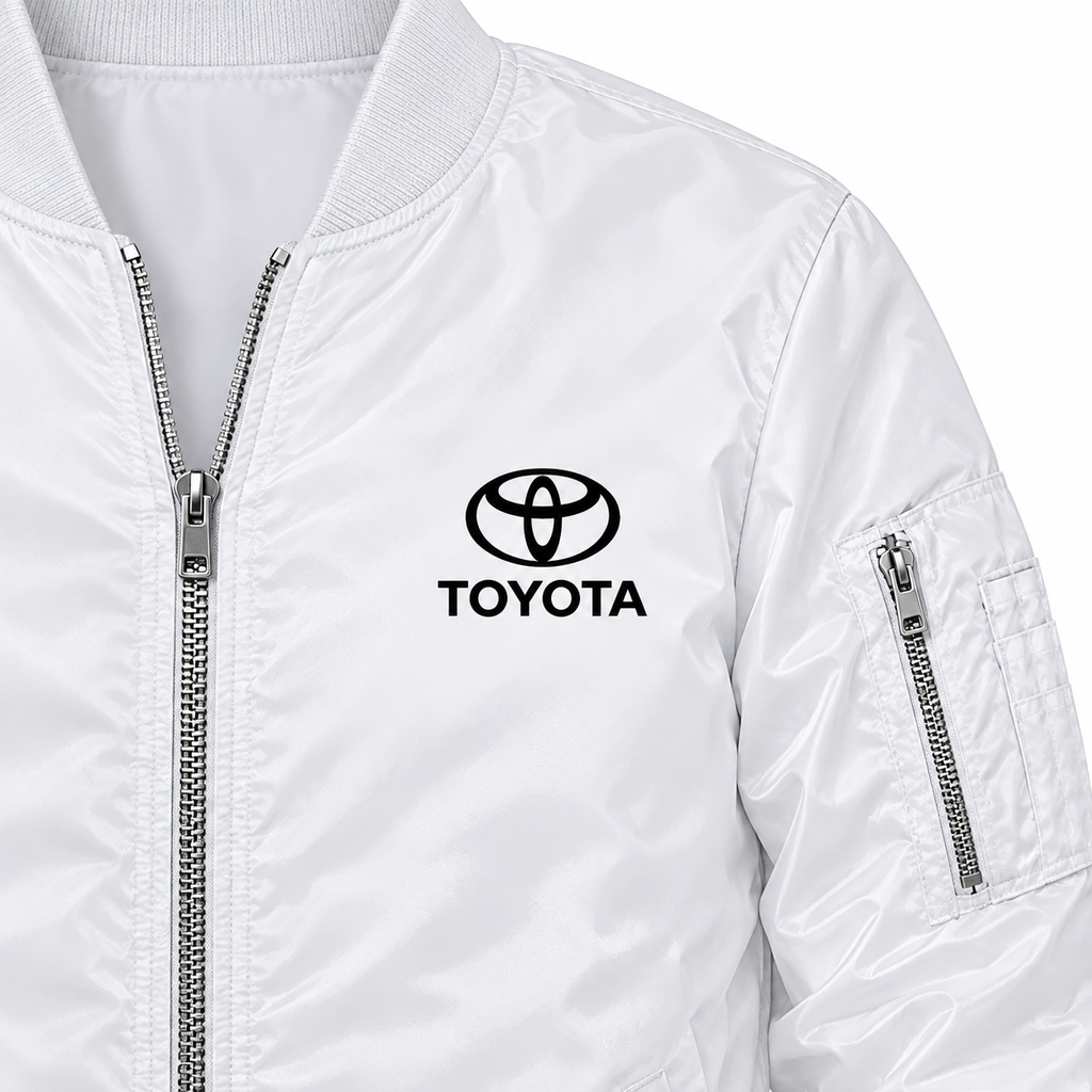 Toyota white bomber jacket chest print detail | color: white |