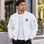 Toyota white bomber jacket model lifestyle view | color: white |