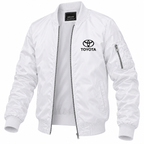 Toyota white bomber jacket angled product view | color: white |