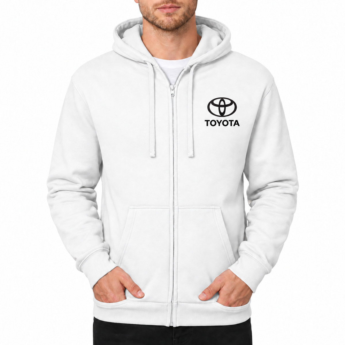 Toyota White zipper hoodie front left chest heat transfer