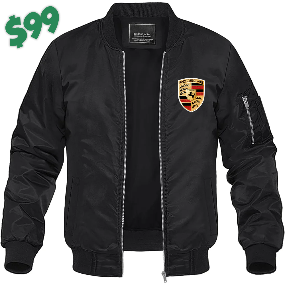 Watermarked - Men’s Porsche Car Lightweight Bomber Jacket Windbreaker Softshell Varsity Jacket Coat