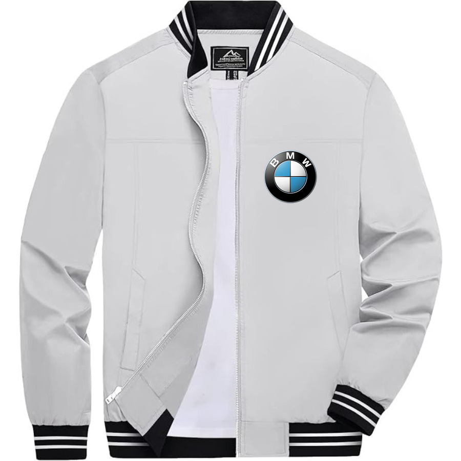 Men’s BMW Car Lightweight Zip-Up Bomber Jacket with Ribbed Collar and Cuffs - Versatile Casual Outerwear