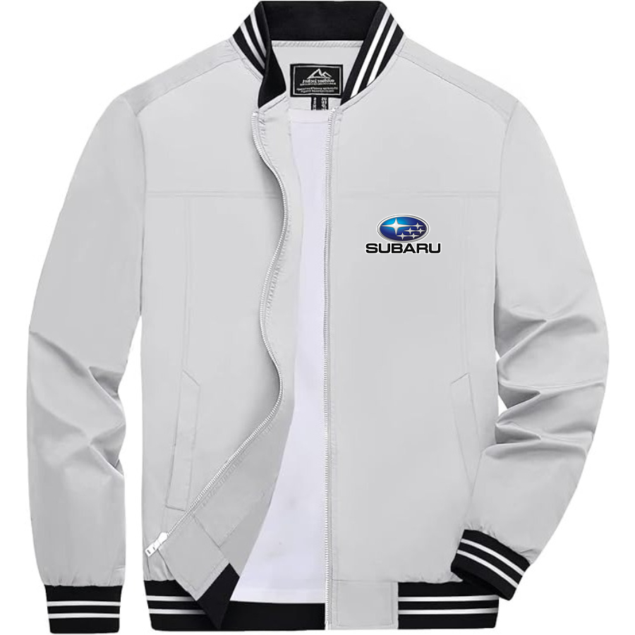 Men’s Subaru Car Lightweight Zip-Up Bomber Jacket with Ribbed Collar and Cuffs - Versatile Casual Outerwear