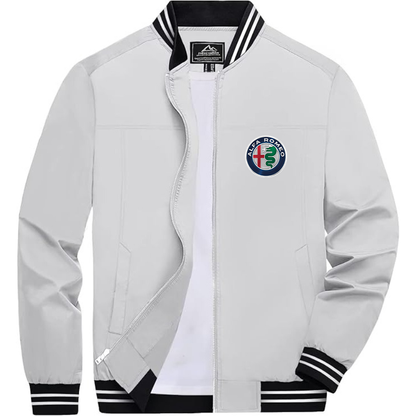 Men’s Alfa Romeo Car Lightweight Zip-Up Bomber Jacket with Ribbed Collar and Cuffs - Versatile Casual Outerwear