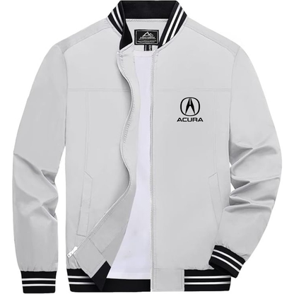 Men’s Acura Car Lightweight Zip-Up Bomber Jacket with Ribbed Collar and Cuffs - Versatile Casual Outerwear