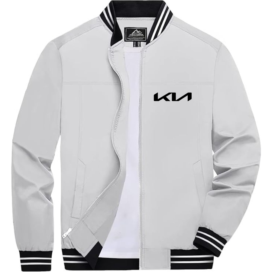 Men’s Kia Car Lightweight Zip-Up Bomber Jacket with Ribbed Collar and Cuffs - Versatile Casual Outerwear