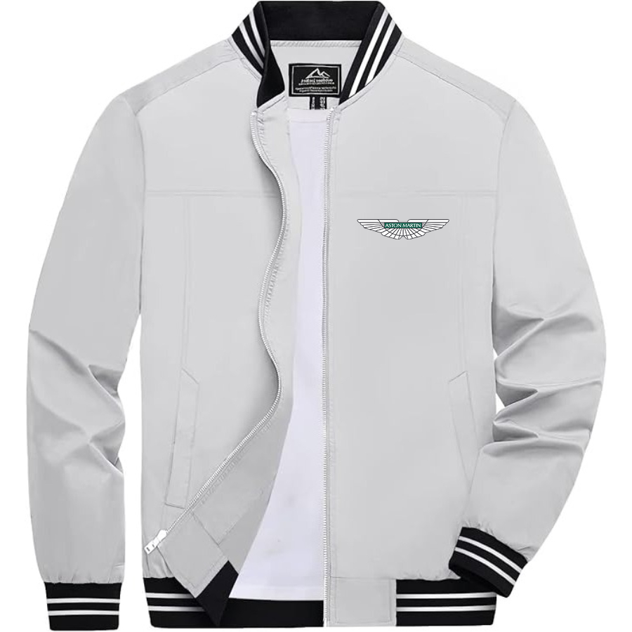 Men’s Aston Martin Car Lightweight Zip-Up Bomber Jacket with Ribbed Collar and Cuffs - Versatile Casual Outerwear