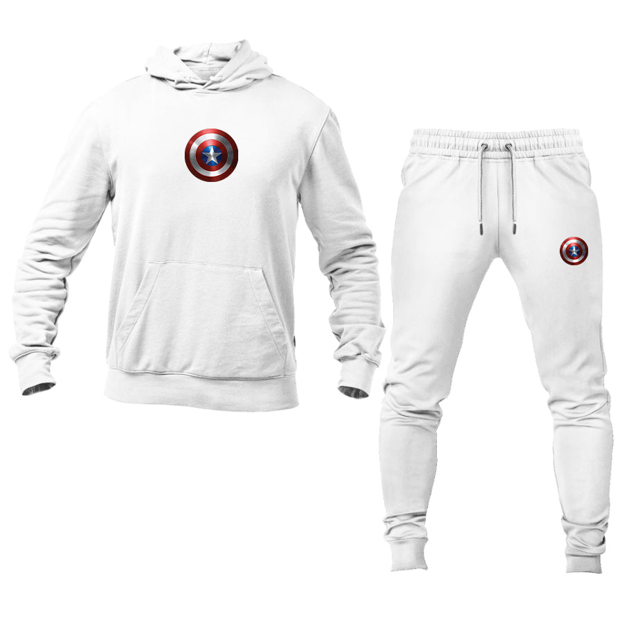 Men's Captain America Superhero Logo Hoodie Joggers Set