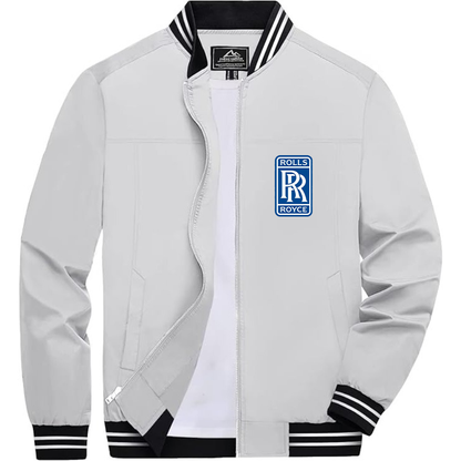 Men’s Rolls Royce Car Lightweight Zip-Up Bomber Jacket with Ribbed Collar and Cuffs - Versatile Casual Outerwear