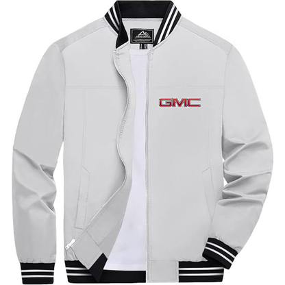 Men’s GMC Car Lightweight Zip-Up Bomber Jacket with Ribbed Collar and Cuffs - Versatile Casual Outerwear