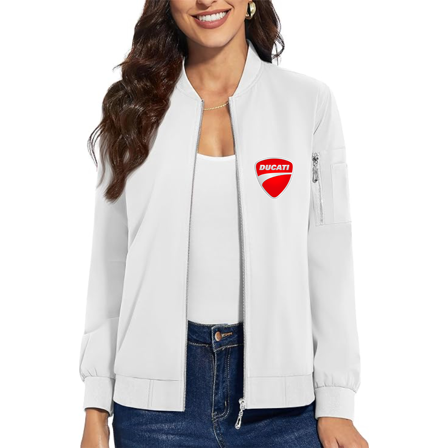 Women's Ducati Motorcycle - Premium Bomber Jacket with Polished Detailing and Functional Sleeve Pocket - Modern Luxury Outerwear