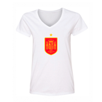 Women's Spain Red Logo National Soccer Team V-Neck T-Shirt
