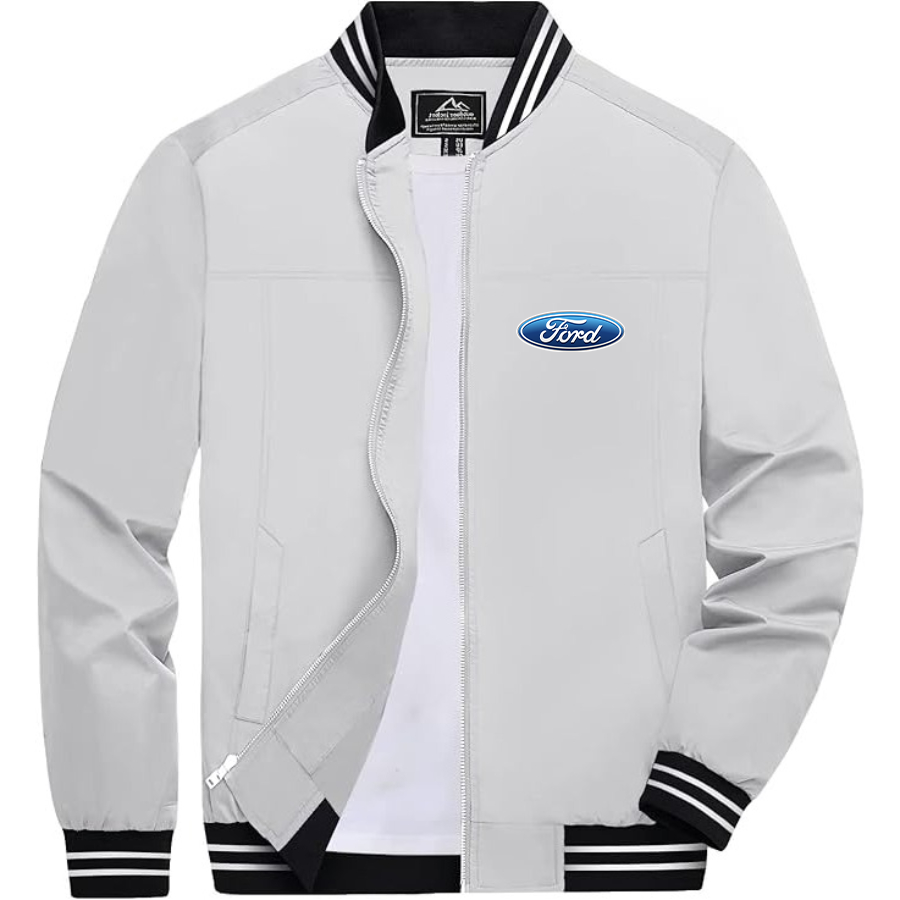 Men’s Ford Car Lightweight Zip-Up Bomber Jacket with Ribbed Collar and Cuffs - Versatile Casual Outerwear