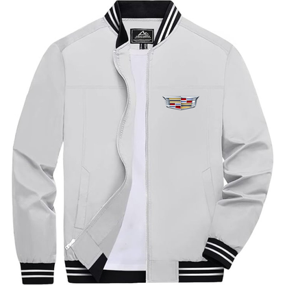 Men’s Cadillac Car Lightweight Zip-Up Bomber Jacket with Ribbed Collar and Cuffs - Versatile Casual Outerwear