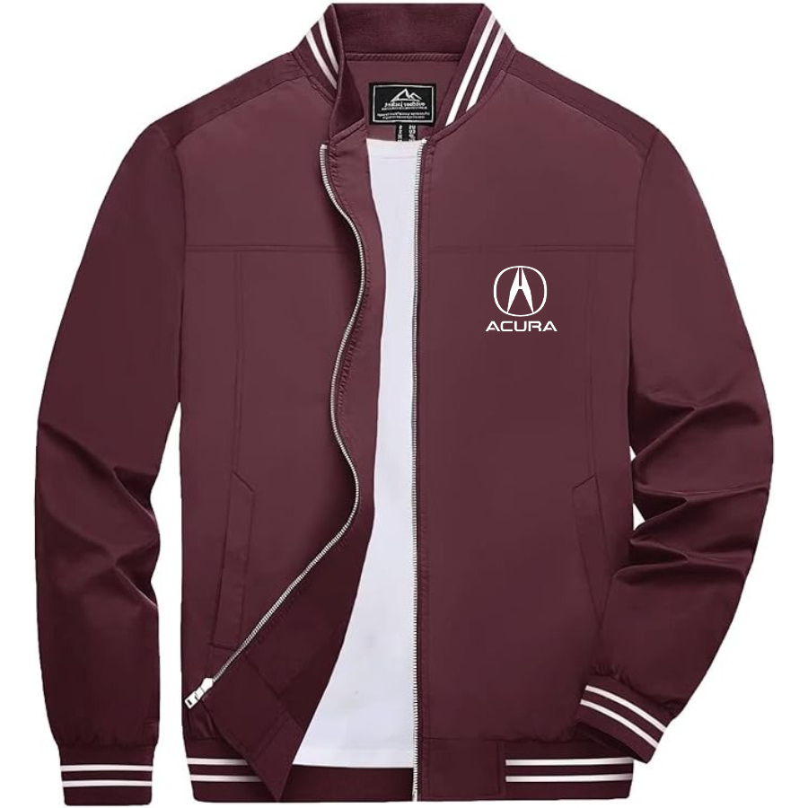 Men’s Acura Car Lightweight Zip-Up Bomber Jacket with Ribbed Collar and Cuffs - Versatile Casual Outerwear