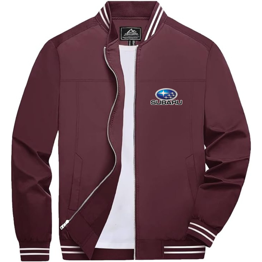 Men’s Subaru Car Lightweight Zip-Up Bomber Jacket with Ribbed Collar and Cuffs - Versatile Casual Outerwear