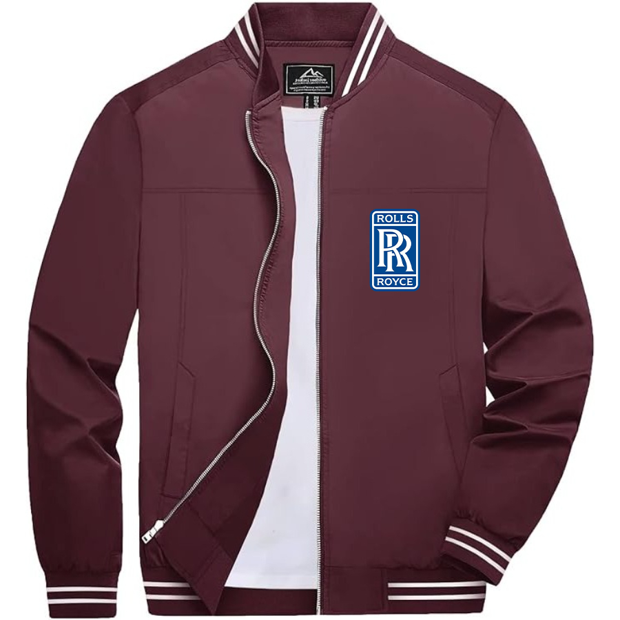 Men’s Rolls Royce Car Lightweight Zip-Up Bomber Jacket with Ribbed Collar and Cuffs - Versatile Casual Outerwear