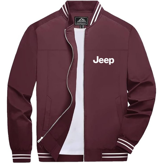 Men’s Jeep Car Lightweight Zip-Up Bomber Jacket with Ribbed Collar and Cuffs - Versatile Casual Outerwear