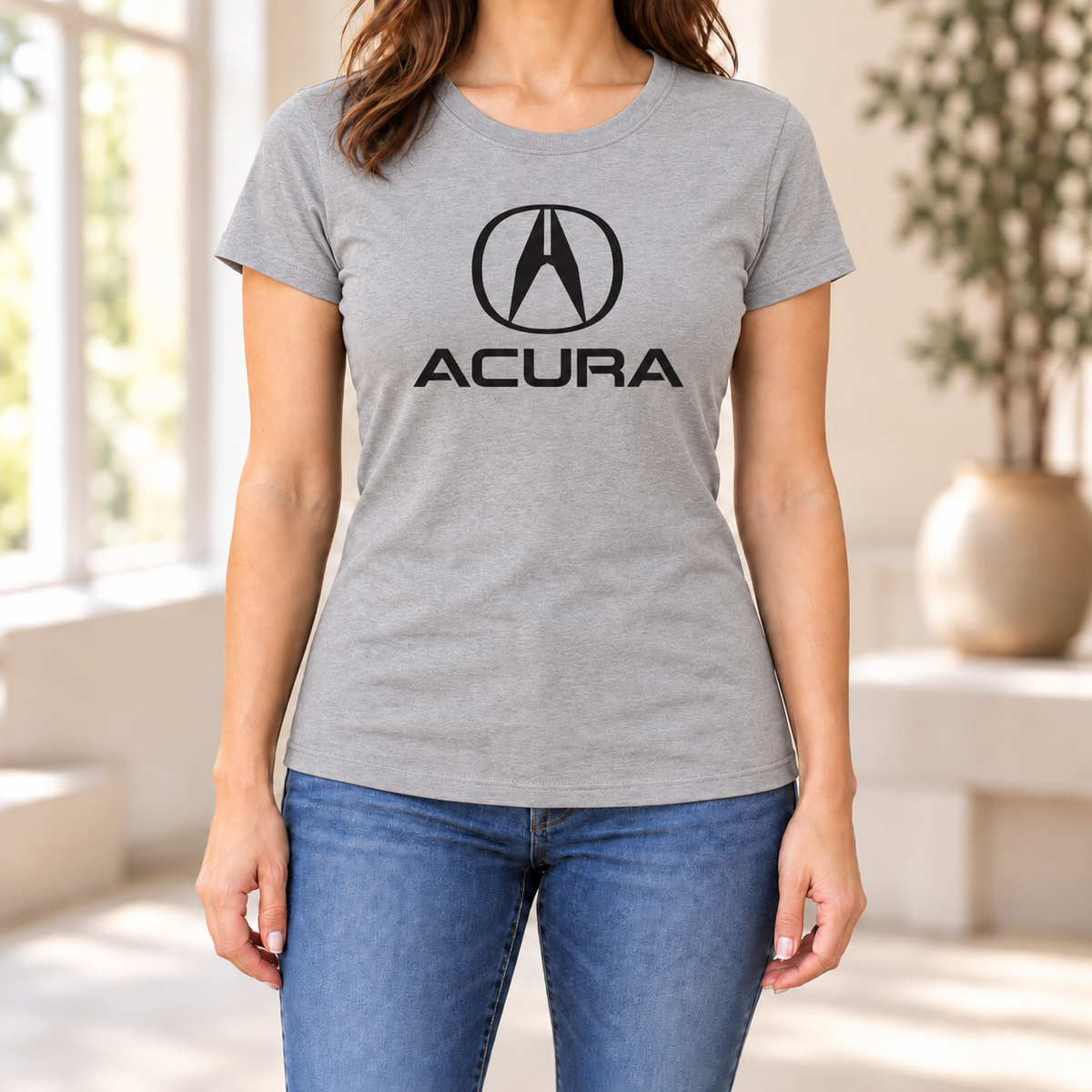Women's Acura Car Round Neck T-Shirt — Grey