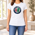 Women's Alfa Romeo Car Round Neck T-Shirt — White