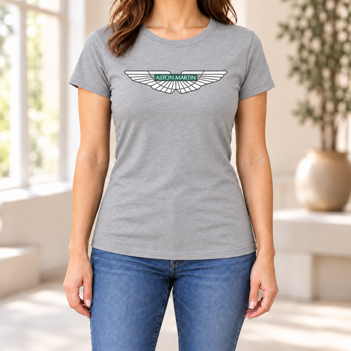 Women's Aston Martin Car Round Neck T-Shirt — Grey