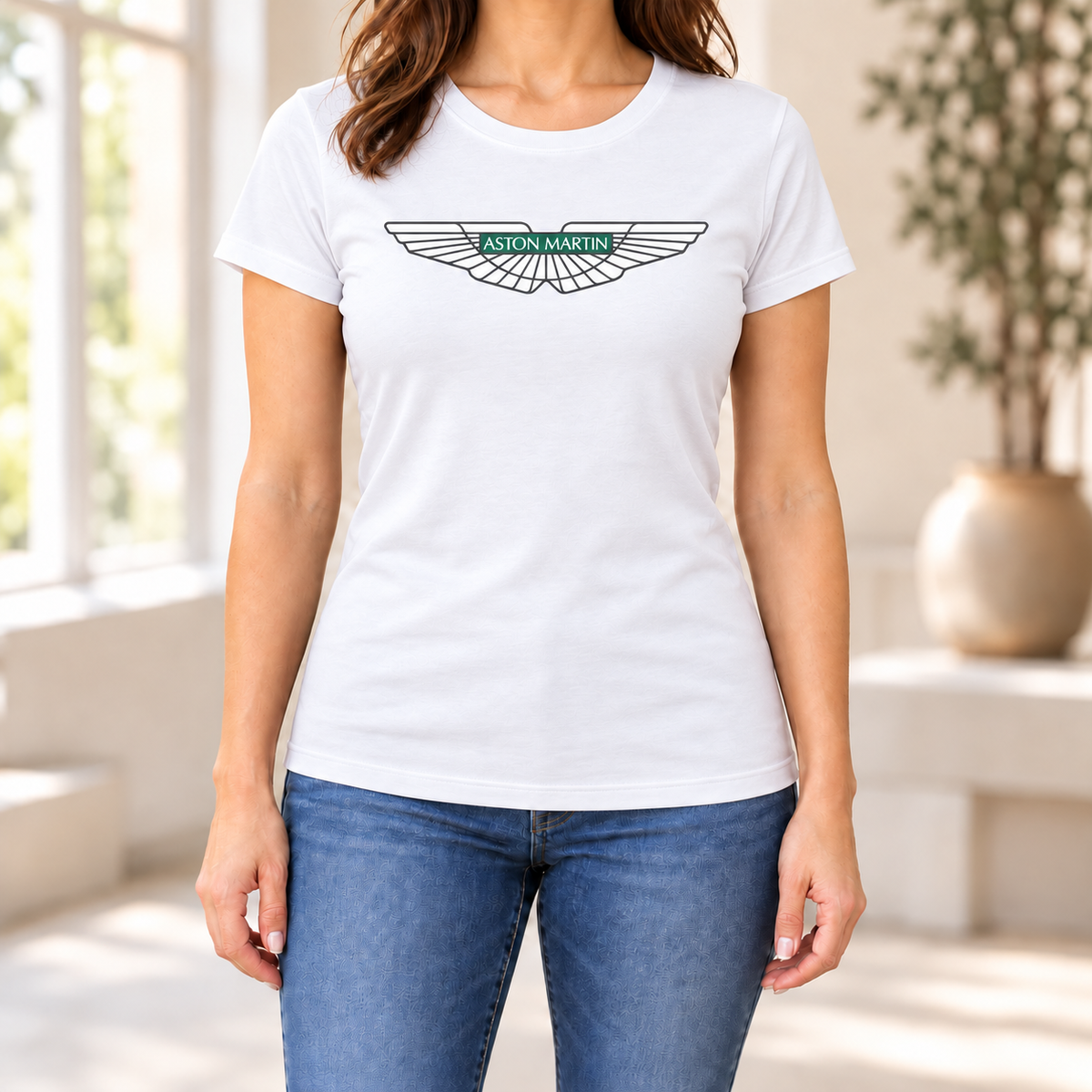 Women's Aston Martin Car Round Neck T-Shirt — White