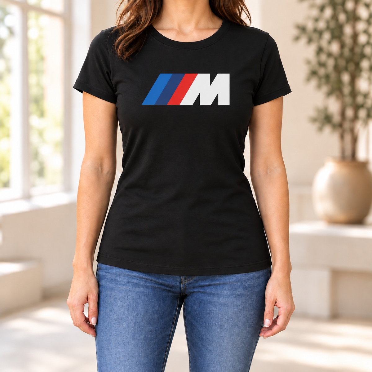 Women's BMW M Car Round Neck T-Shirt — Black