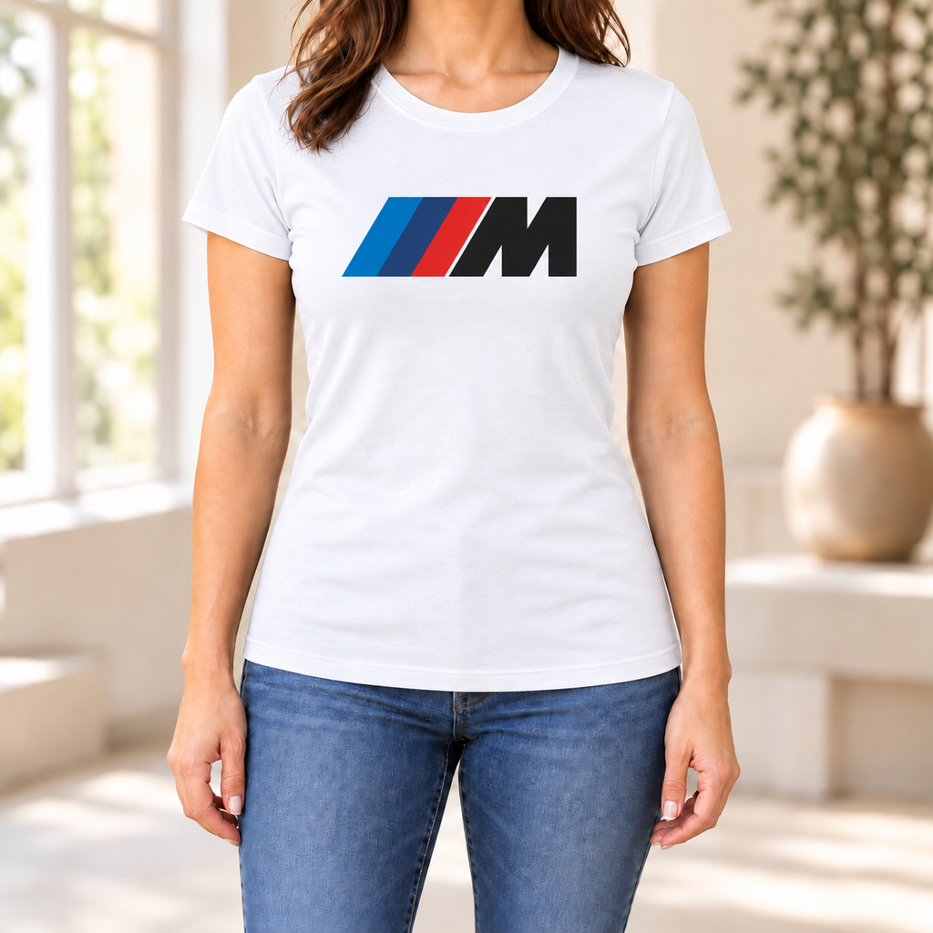 Women's BMW M Car Round Neck T-Shirt — White