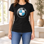 Women's BMW Car Round Neck T-Shirt — Black