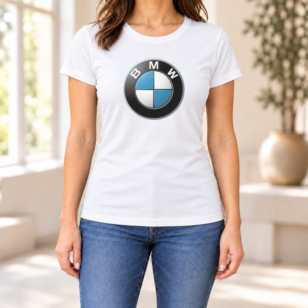 Women's BMW Car Round Neck T-Shirt — White