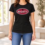 Women's Bugatti Car Round Neck T-Shirt — Black