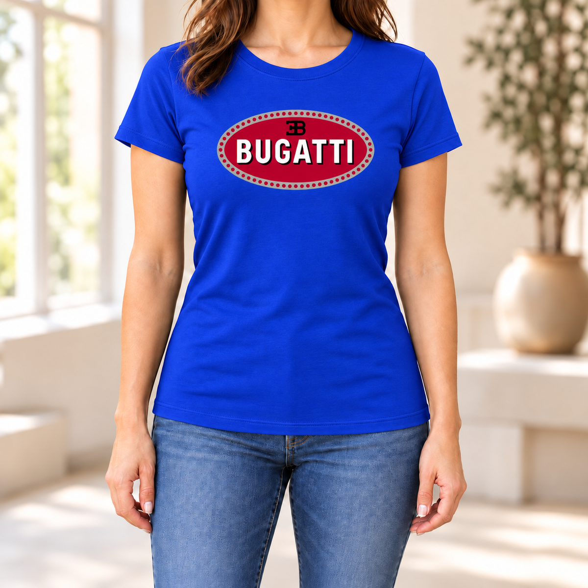 Women's Bugatti Car Round Neck T-Shirt — Royal Blue