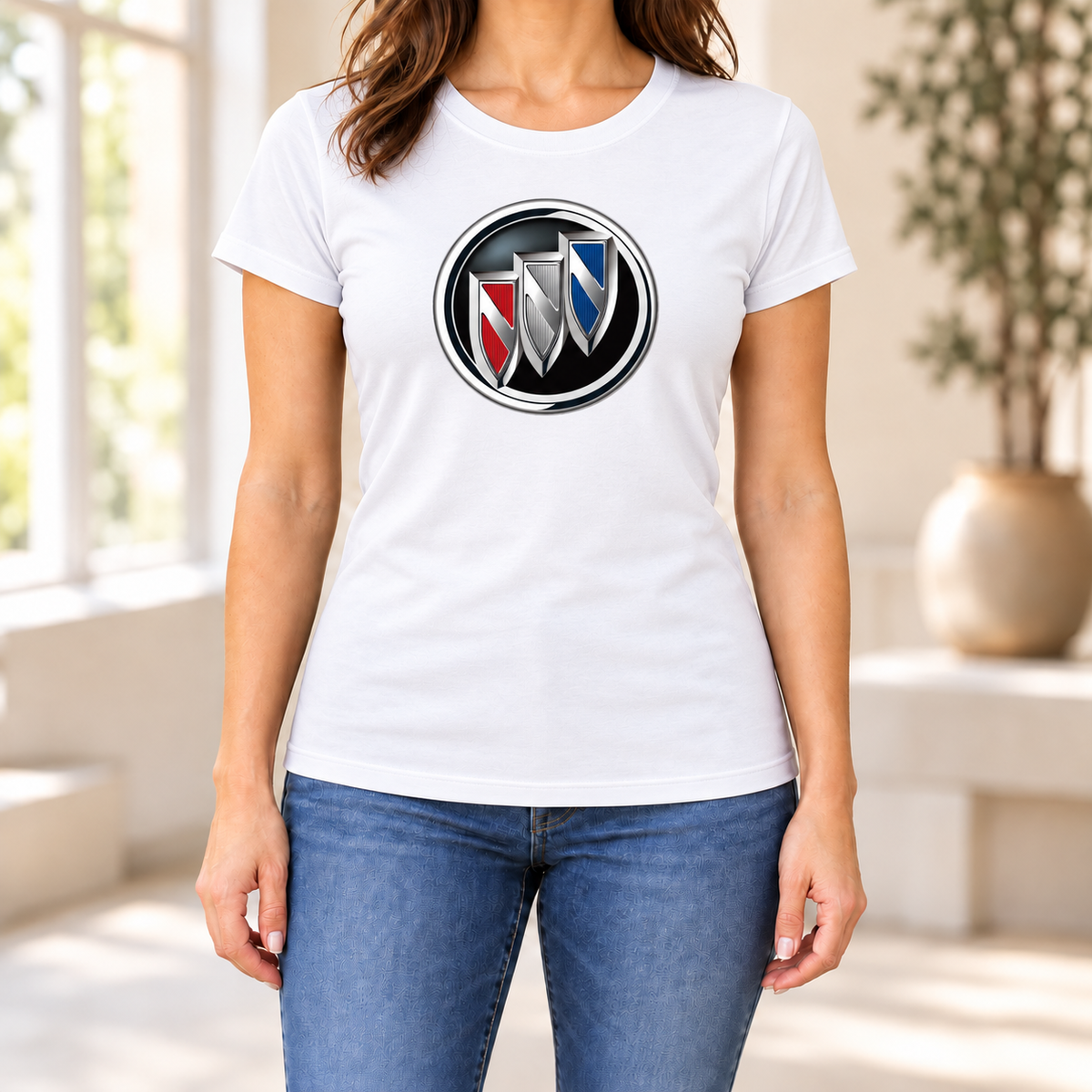 Women's Buick Car Round Neck T-Shirt — White
