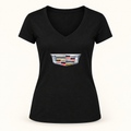 Women's Cadillac Car V-Neck T-Shirt | Color: Black | Image 1
