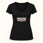 Women's Cadillac Car V-Neck T-Shirt | Color: Black | Image 1