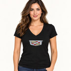 Women's Cadillac Car V-Neck T-Shirt | Color: Black | Image 3