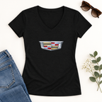 Women's Cadillac Car V-Neck T-Shirt | Color: Black | Image 4