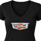 Women's Cadillac Car V-Neck T-Shirt | Color: Black | Image 5