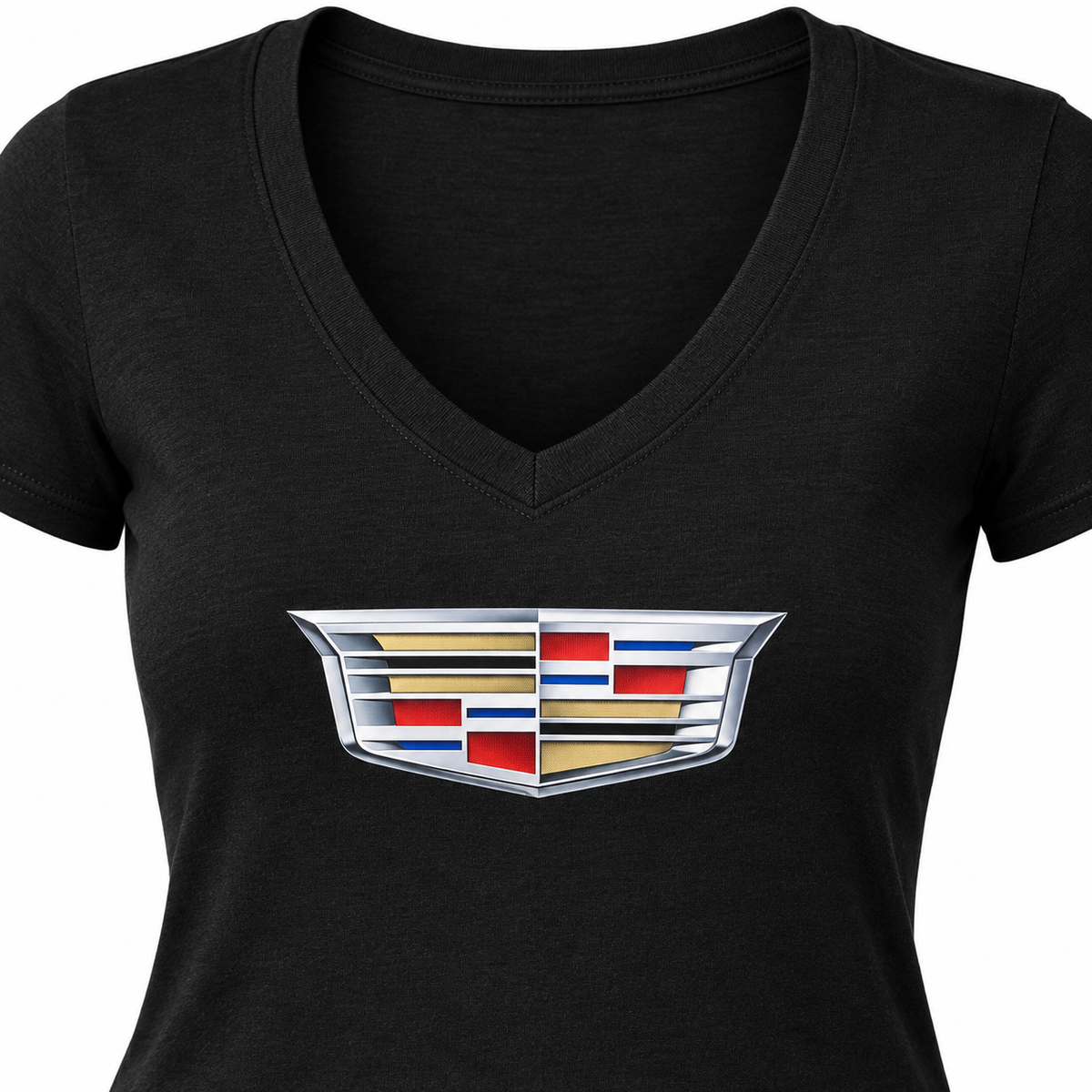 Women's Cadillac Car V-Neck T-Shirt | Color: Black | Image 5